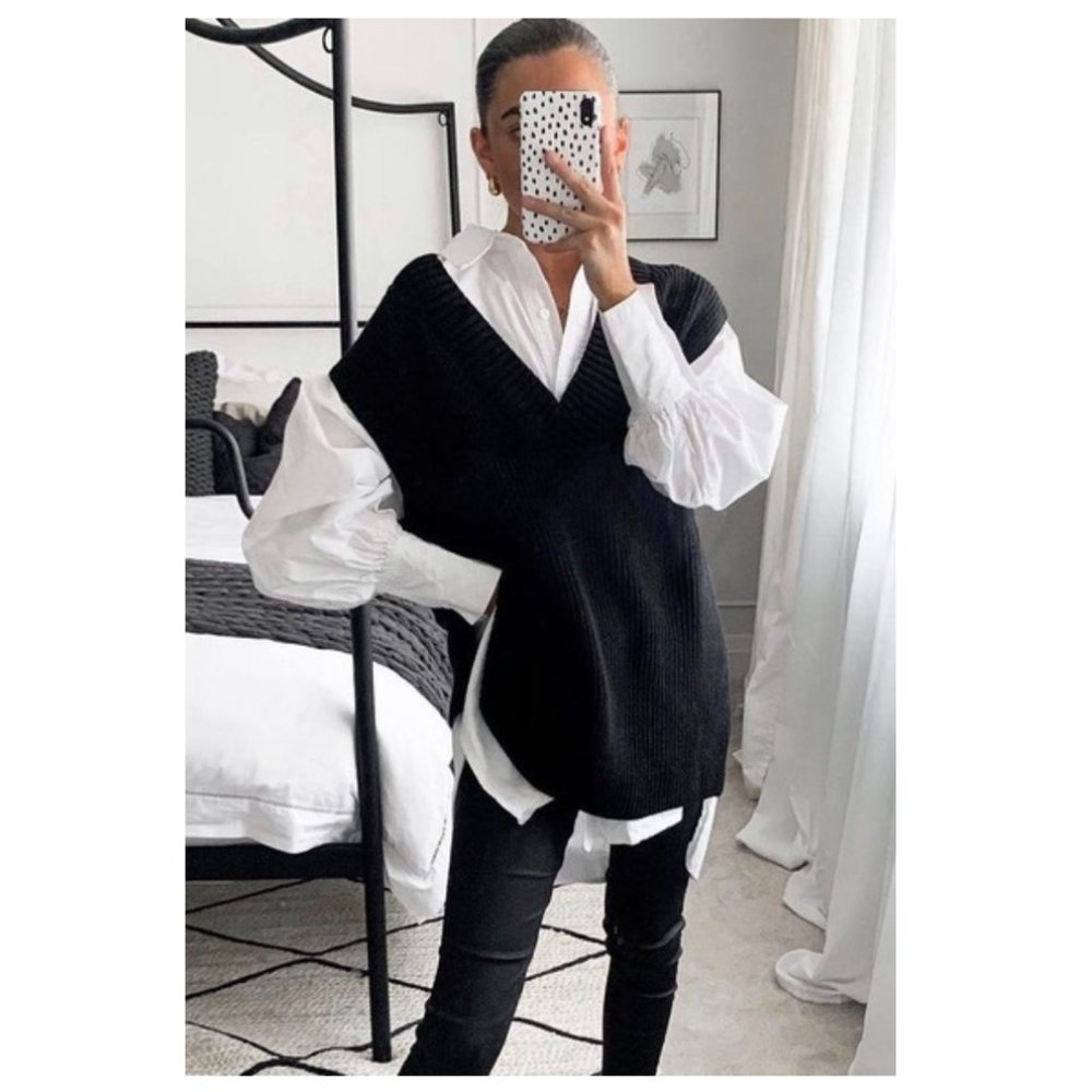 Black H&M Oversized 90s Chunky Cotton Sweater Vest